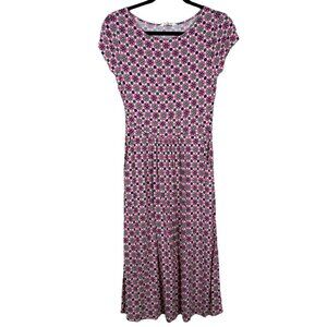 Boden Pink Geometric Floral Midi Dress with Pockets Women's US Size 4 Petite